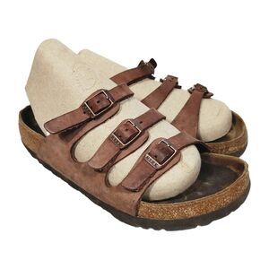 Birkenstock Florida Sandals Size 6 US 37 EU Brown 3 Strap Buckle Boho Thrashed